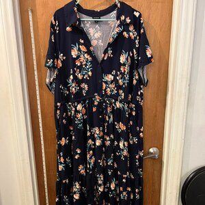 Size 4(4X) - Torrid - Navy and Pink Floral Short Sleeve Dress